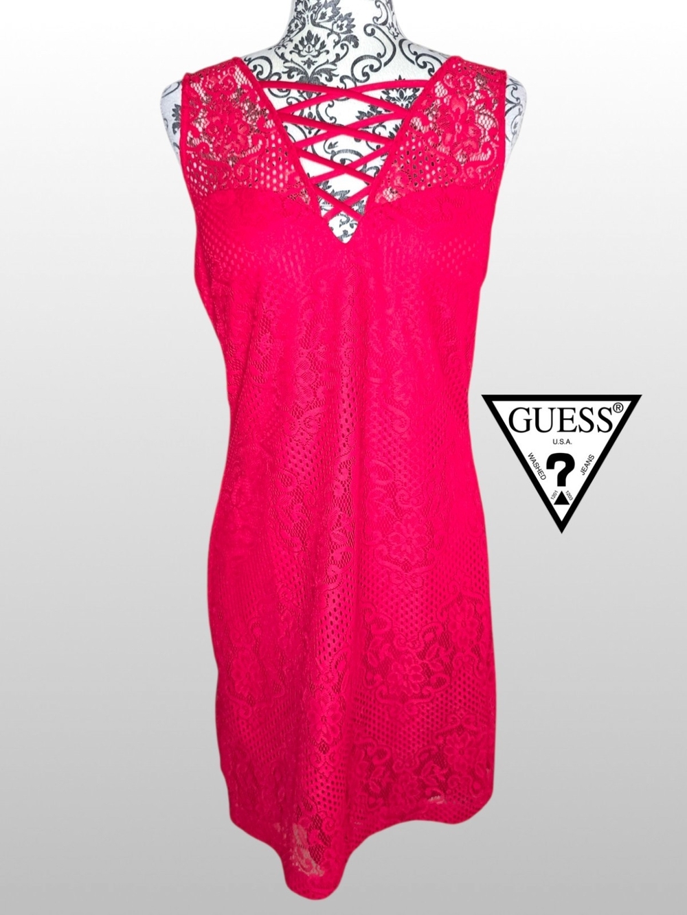 GUESS Lace Crisscross Lace Floral Dress - 14